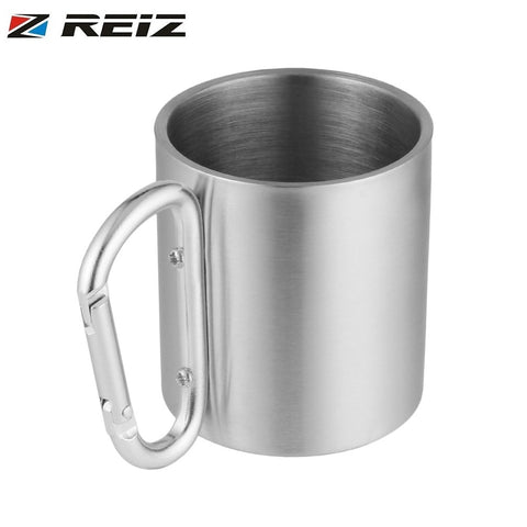 Outdoor Hiking Coffee Mug - Stainless Steel + Self Lock Carabiner Handle